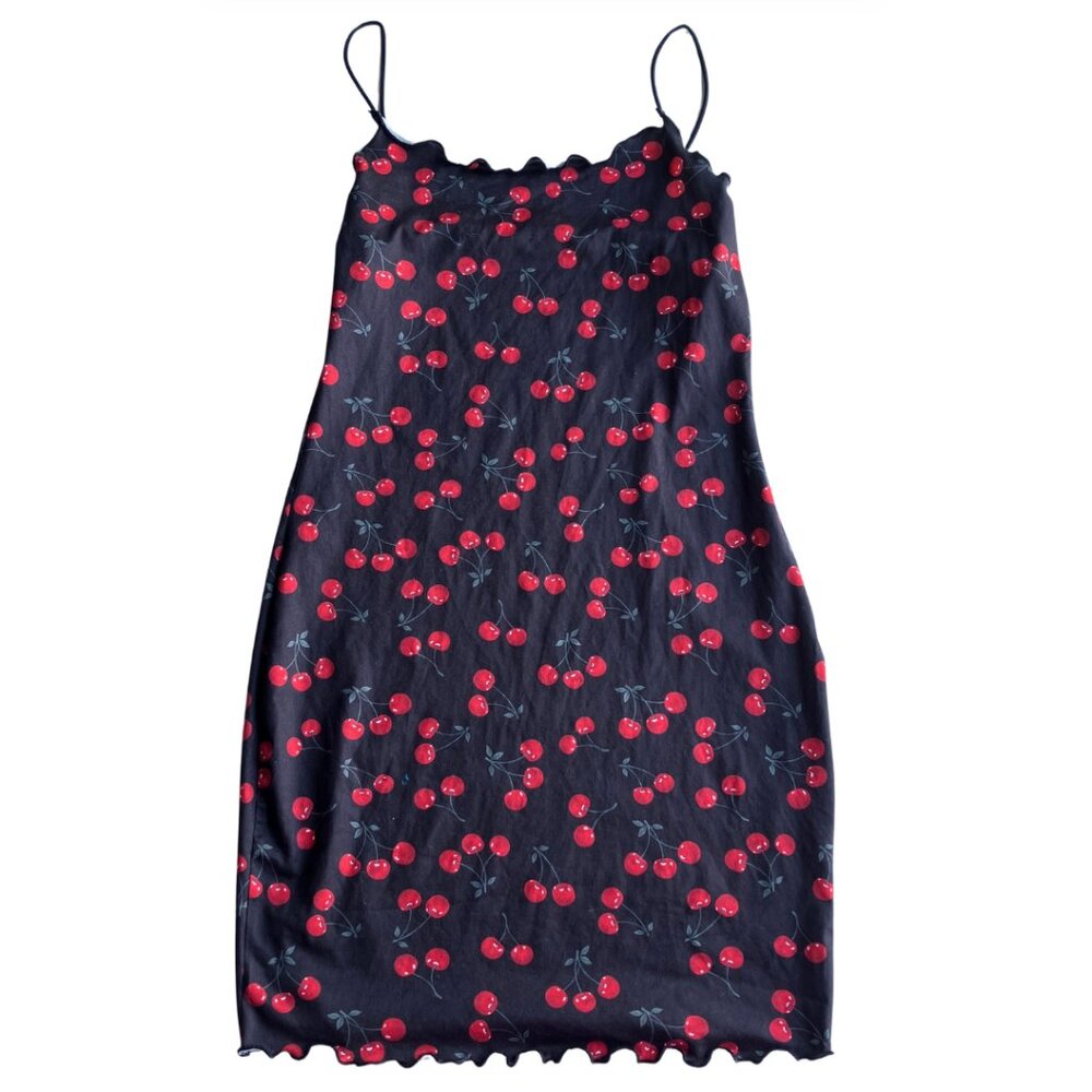 SHEIN Fire Print & Cherry Print Lettuce Trim Strappy Dresses Medium (Set of 2) - Picture 3 of 5